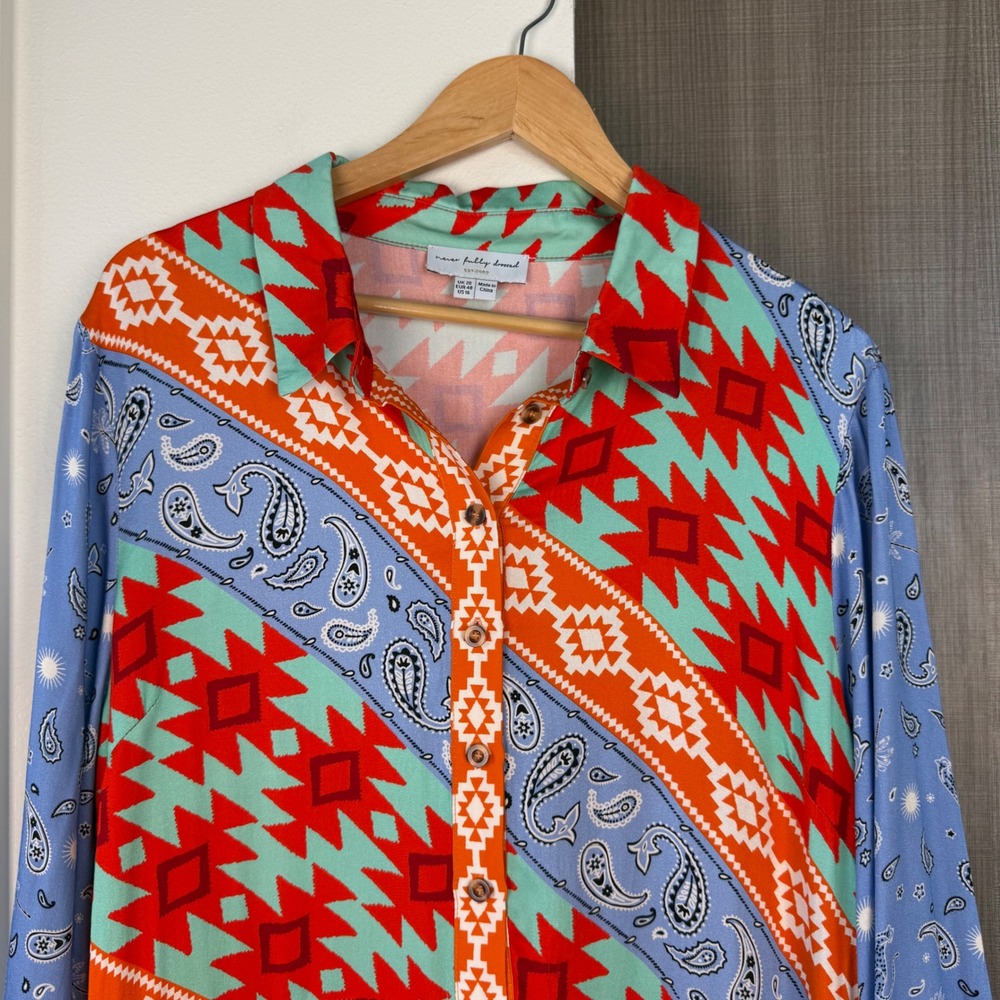 NEW Never Fully Dressed Blue Clash Effie Shirt Maxi Dress Patchwork Boho Size 16 - Picture 4 of 12